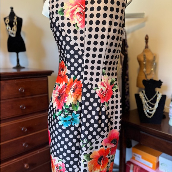 Joseph Ribkoff Floral Polka Dot Sleeveless Dress Size 6 Red Orange Blue NWTS - Picture 5 of 11